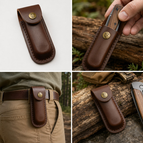 Brown real leather folding - real,