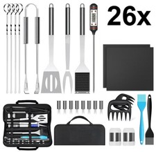 26Pcs Stainless Steel BBQ Grill Tool Set Barbecue Accessories Cooking Kit w/ Bag