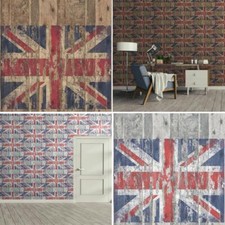 Grunge Union Jack Wood Slat Effect Wallpaper - Choose your Colour