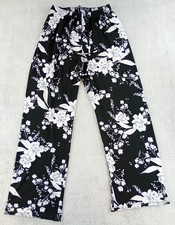 SALOOS Trousers Women's Size 12 Black White Floral Straight Wide Leg Loose