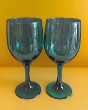Vintage 90s Libbey Premiere 2 Juniper Green Large Water Goblets / Wine Glasses