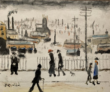 "View of the Town" signed oil on board northern interest