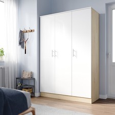 High Gloss 2/3 Door Wardrobe with Hanging Rails White&Oak Bedroom Furniture Set 