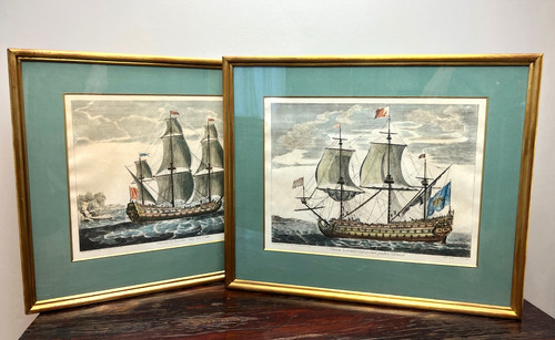 Pair vintage framed maritime - pair,