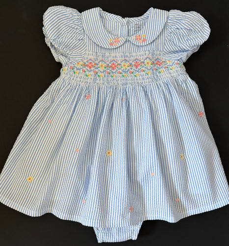 Baby girls blue striped - striped, dress