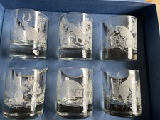 Set 6 Glass Whiskey Tumblers with Etched  British Wild Animal boxed Vintage 