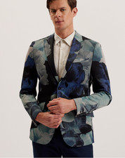 TED BAKER Suit Jacket Blazer Mens TB 3 UK M Walkerj Navy Floral Pique Jersey NEW