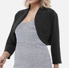 Womens Shrug 3X Plus Bolero Jacket Black Silver Sparkles City Studios NWT FUL738
