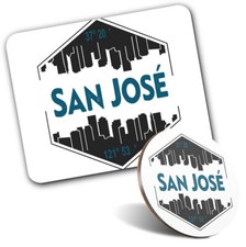 1 Mouse Mat & 1 Round Coaster San Jose California Map Travel Cityscape #59129