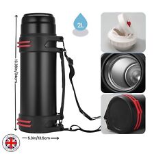 2L Insulated Travel Flask Stainless Steel Thermos Vacuum Bottle with Handle UK