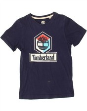 TIMBERLAND Boys Graphic T-Shirt Top 9-10 Years Navy Blue Cotton GH03