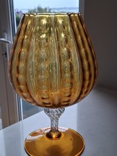 Vintage Empoli Amber Glass Large Snifter Vase Brandy Balloon Ribbed 12" Retro 