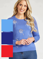 Ladies Bon Marche Pearl Embroidery Diamante Dandelion Jumper Blue Navy Red