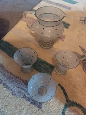 Vintage Lemonade Serving Set,Frosted Glass,Jug,3Cups,Art Deco,Possibly  1930/40s