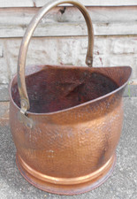 Vintage Large Copper textured Coal Scuttle Bucket Planter handle Read