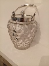 Fostoria American glass Biscuit Jar and Lid rare cube glass design cookie jar.