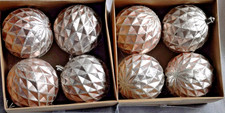 8 pink & silver large Christmas baubles boxed