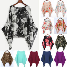 Lagenlook KAFTAN Ladies Batwing Sleeve Chiffon Tunic Tops Loose Floral Blouse 