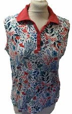 ISLE ESSENTIALS Cotton S/less Collared White Mix Floral Top UK 18-20
