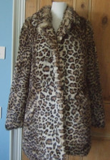 NEW LOOK LEOPARD ANIMAL PRINT FAKE FUR COAT JACKET BROWN BEIGE  SZ 14