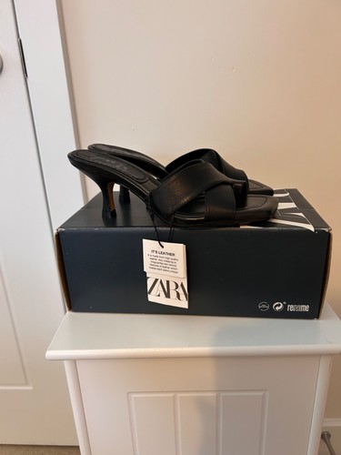 New zara black leather - new, mule