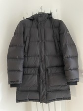 CALVIN KLEIN black down filled long puffa coat, detachable hood, EU48/UK38/M