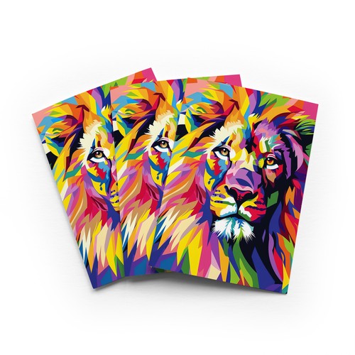 Colourful lion head - head, greeting