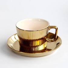 Gold Plated Tea/Coffee Cup &Saucer Set Ceramic Espresso Latte Coffee Cup B