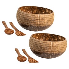 [Set of 2] 900 ml each Jumbo Ring Bowl with Spoon Fork Handcrafted Coconut Shell