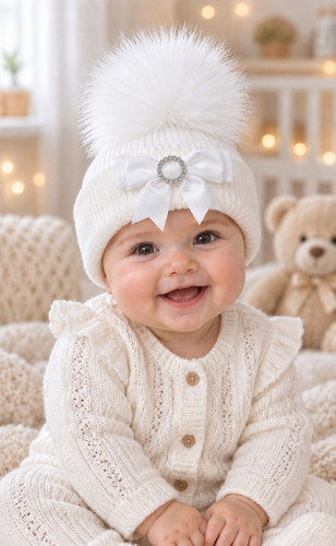 Baby girls knitted - pom-pom, hat