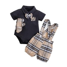2PCS Infant Boys Plaid Bear