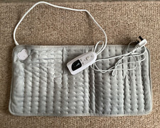 Electric Heat Pad  Aching Muscles Relief 12” x 24” Silver Grey Timer 6 Settings