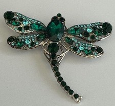 Stunning Deep Green Rhinestone/ Crystal Dragonfly Brooch - L5.1cm x W6.1cm