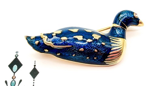 Vintage blue enamel duck bird - enamel,