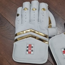 Wicket Keeping Gloves - Grey Nicholls - White & GOLD ADULT Size L NEW