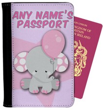 Personalised Elephant Design kIDS Passport Holder Cover Protector Kids Gift