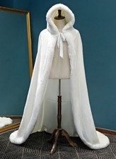 hot Long Faux Fur White Bridal Hooded Cloak Cape Winter Wedding Dress Wraps