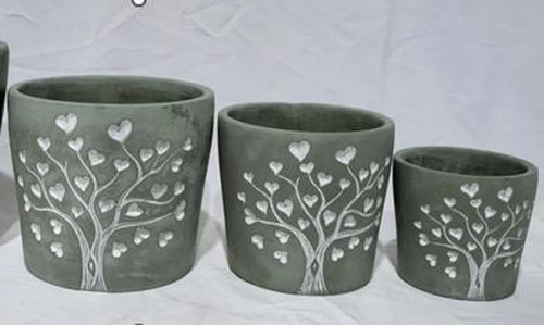 Grey cement love tree pot - grey,