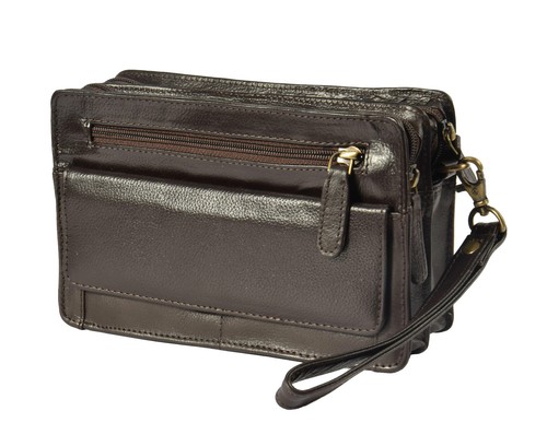 Mens brown leather wrist bag - mens,