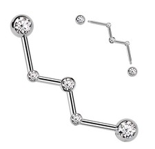 Zig Zag Industrial Cartilage Scaffold Bar Clear Gems -  Ear Bar 14g 38mm