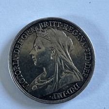 Very High Grade. 1893, Queen Victoria, .925 Silver Crown Coin. LVI Edge.