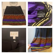 EAST  Pretty vintage  Boho Black Multi 100% Silk Short Skirt Size UK 18 NWOT