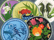 6 bright vibrant fabric textile placemats seahorse birds flowers