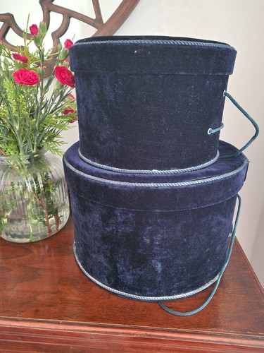 Two vtg blue velvet - velvet, boxes