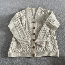 Wool Cardigan White Thick Loops Size Small