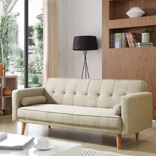 3 Seater Cream Sofa Bed Fabric
