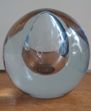  STROMBERGSHYTTAN INTERNAL BUBBLE  ARTIC BLUE LARGE  GLASS PAPERWEIGHT SIGNED
