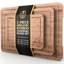 Deer & Oak Bamboo Chopping Board Set 3pcs Pre-Oiled Cutting Boards w/ Handle UK