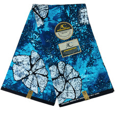 African Fabric Ankara 6 Yards 100% Cotton Blue Black White Sewing Material