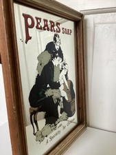 RARE Vintage Wooden Framed Pears Soap Pub Bar Advertising Picture Mirror